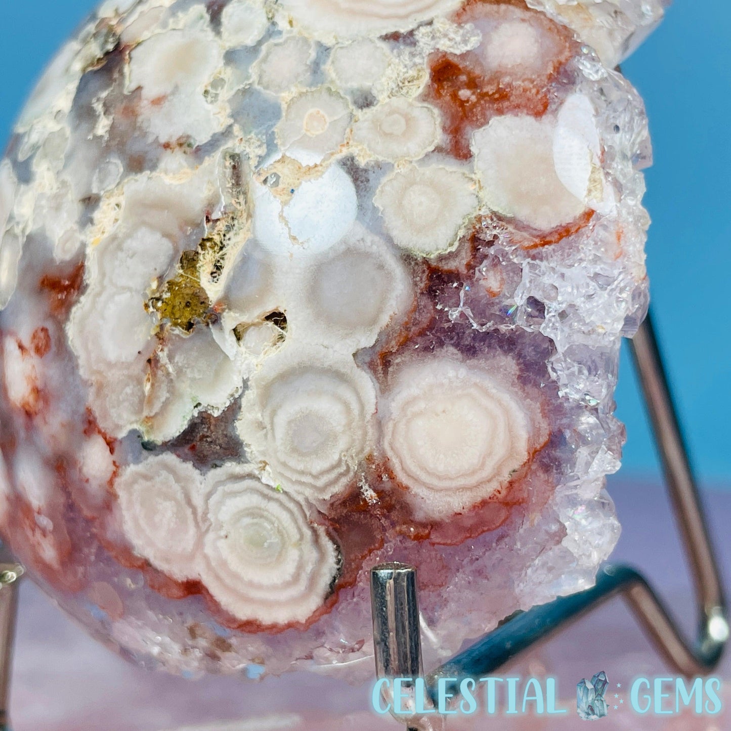 Amethyst + Pink Flower Agate Cluster Semi-Polished Sphere