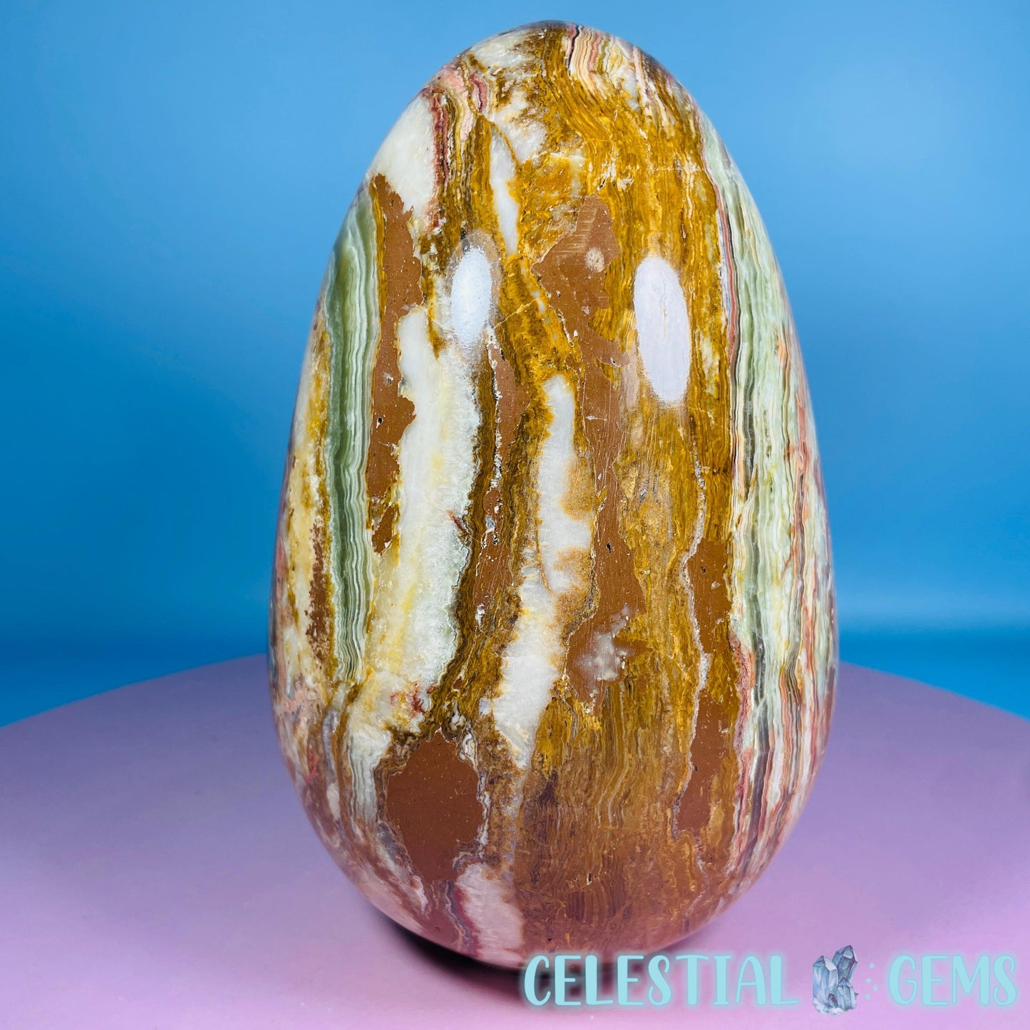 Banded Onyx Calcite Self-Standing Egg - XL Extra Large