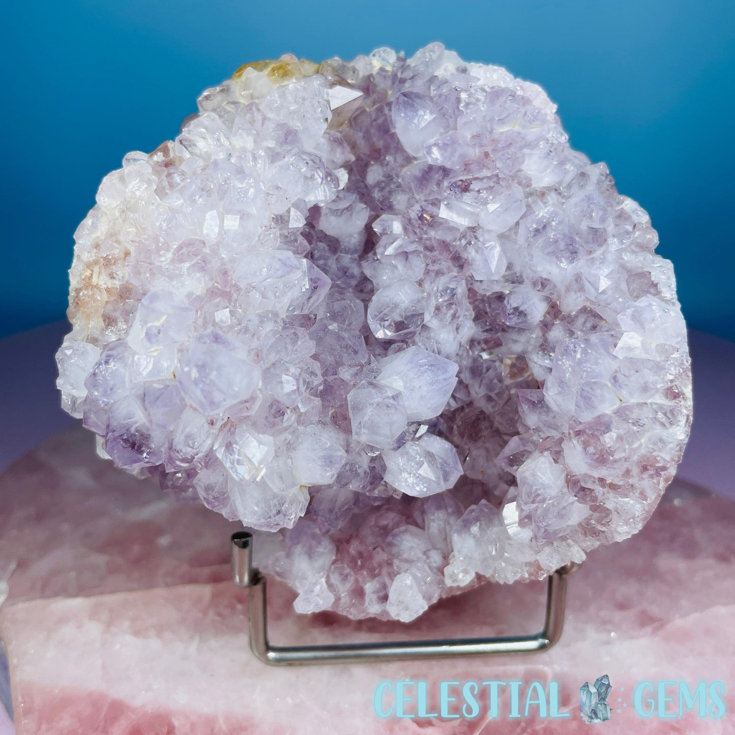 Amethyst + Pink Flower Agate Cluster Semi-Polished Sphere