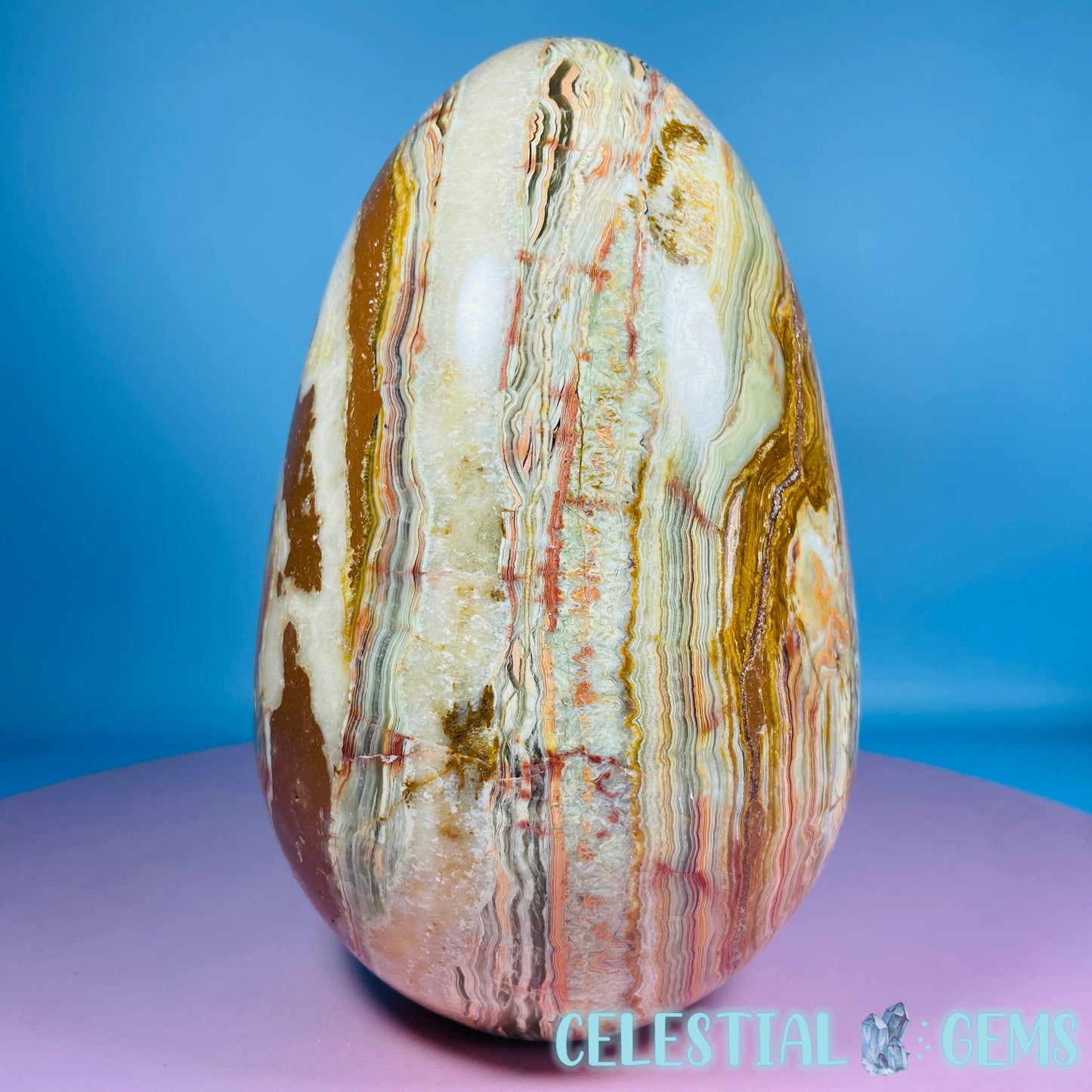 Banded Onyx Calcite Self-Standing Egg - XL Extra Large