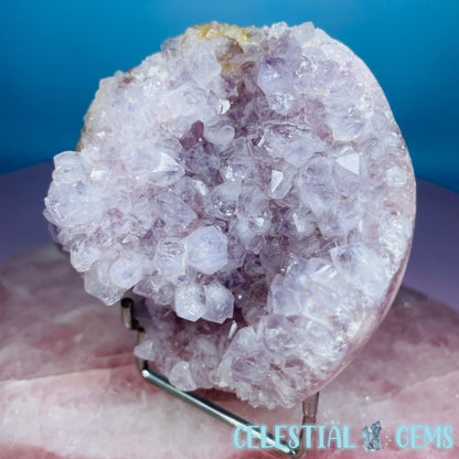 Amethyst + Pink Flower Agate Cluster Semi-Polished Sphere