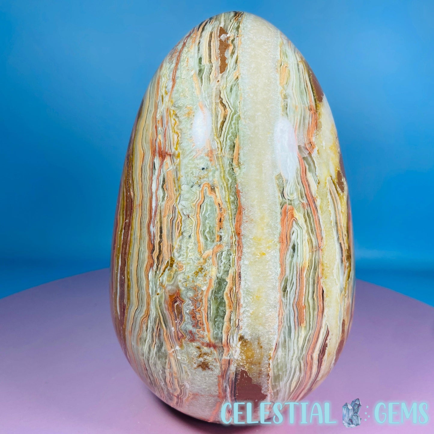 Banded Onyx Calcite Self-Standing Egg - XL Extra Large