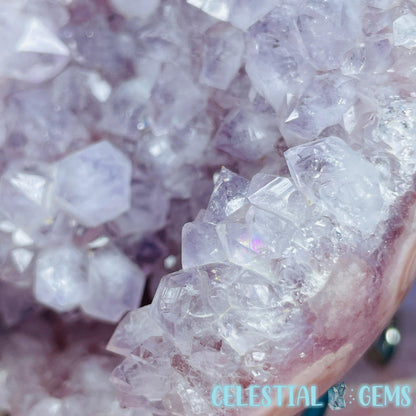 Amethyst + Pink Flower Agate Cluster Semi-Polished Sphere
