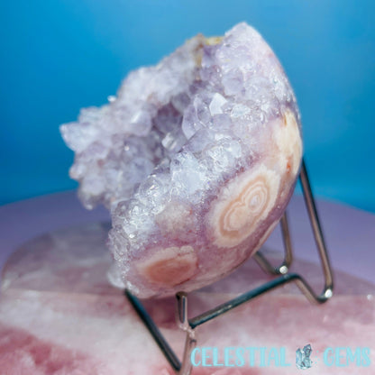 Amethyst + Pink Flower Agate Cluster Semi-Polished Sphere