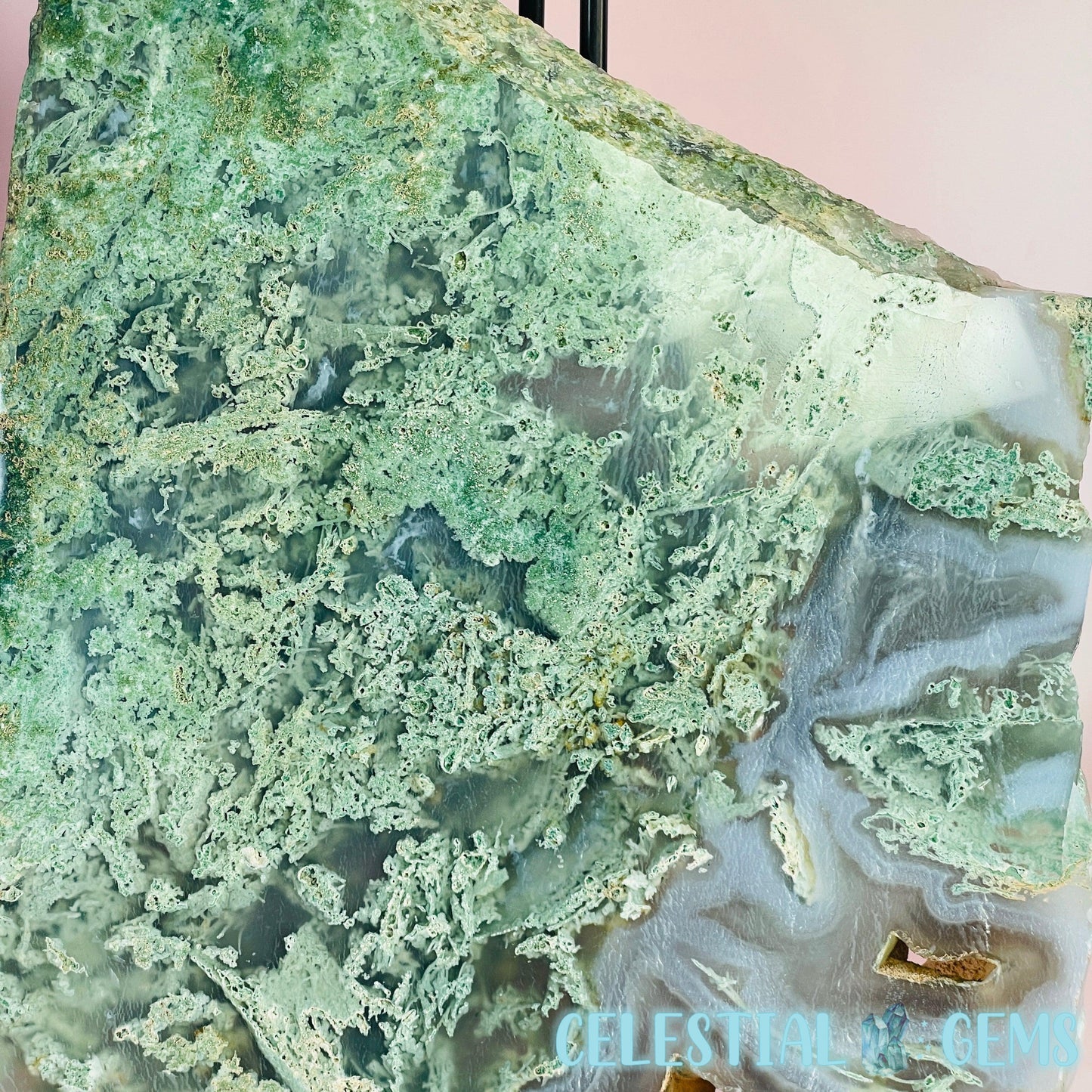 Moss Agate Large Slab with Stand D
