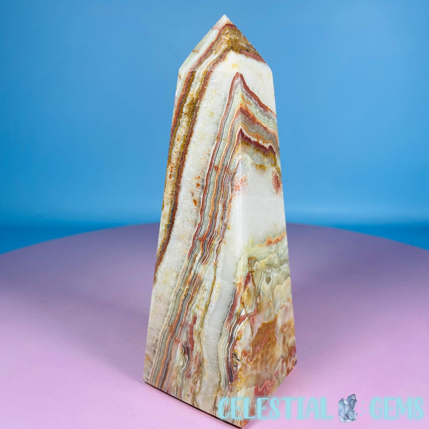 Banded Onyx Calcite Obelisk Tower - Medium