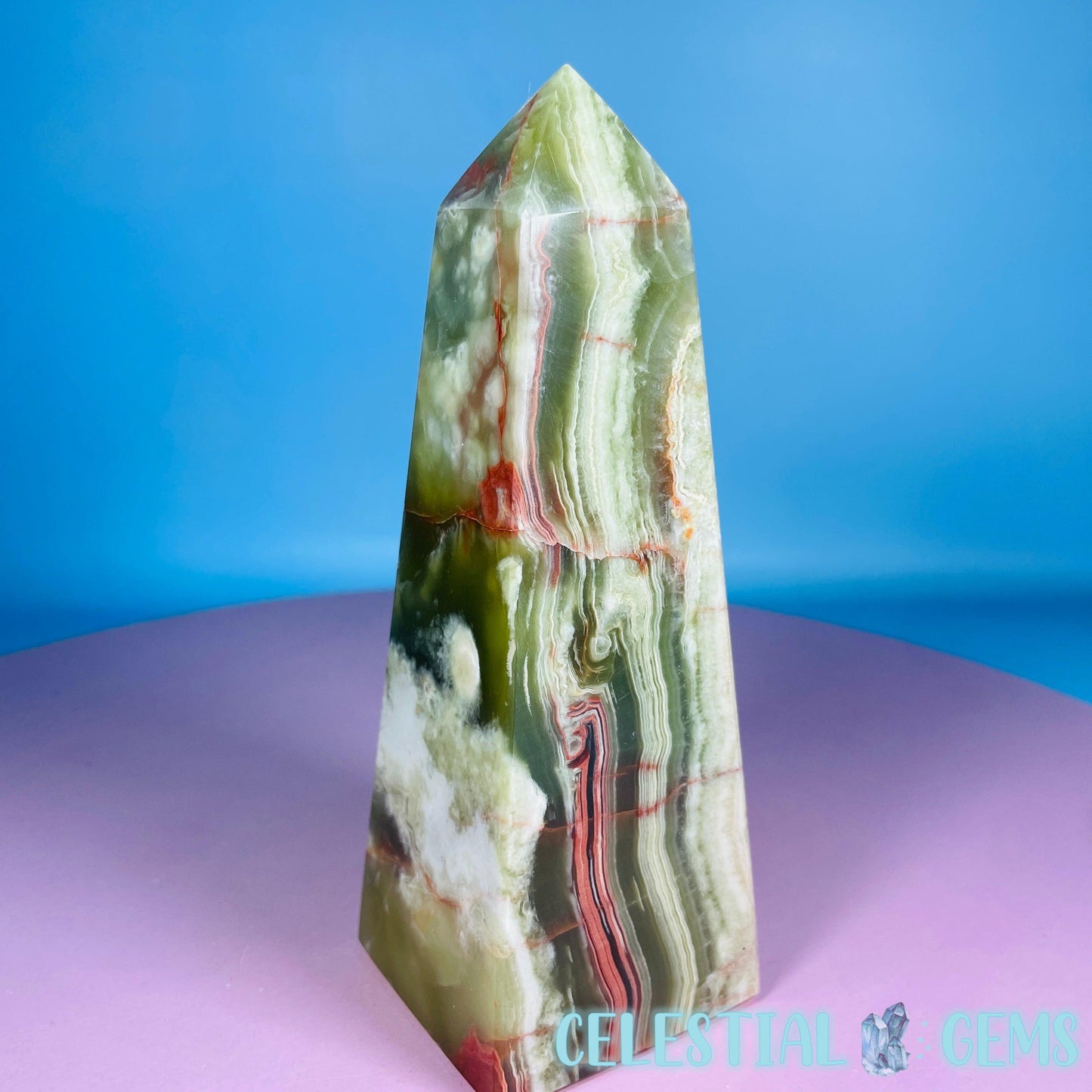 Banded Onyx Calcite Obelisk Tower - Medium