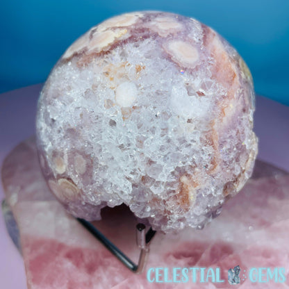 Amethyst + Pink Flower Agate Cluster Semi-Polished Sphere