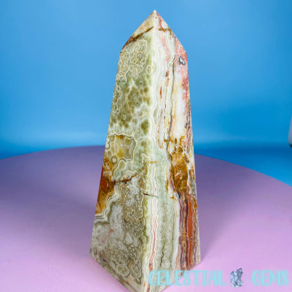 Banded Onyx Calcite Obelisk Tower - Medium