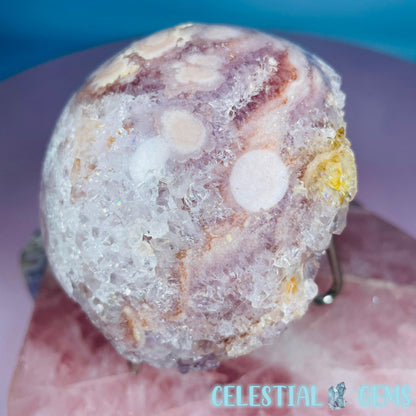 Amethyst + Pink Flower Agate Cluster Semi-Polished Sphere