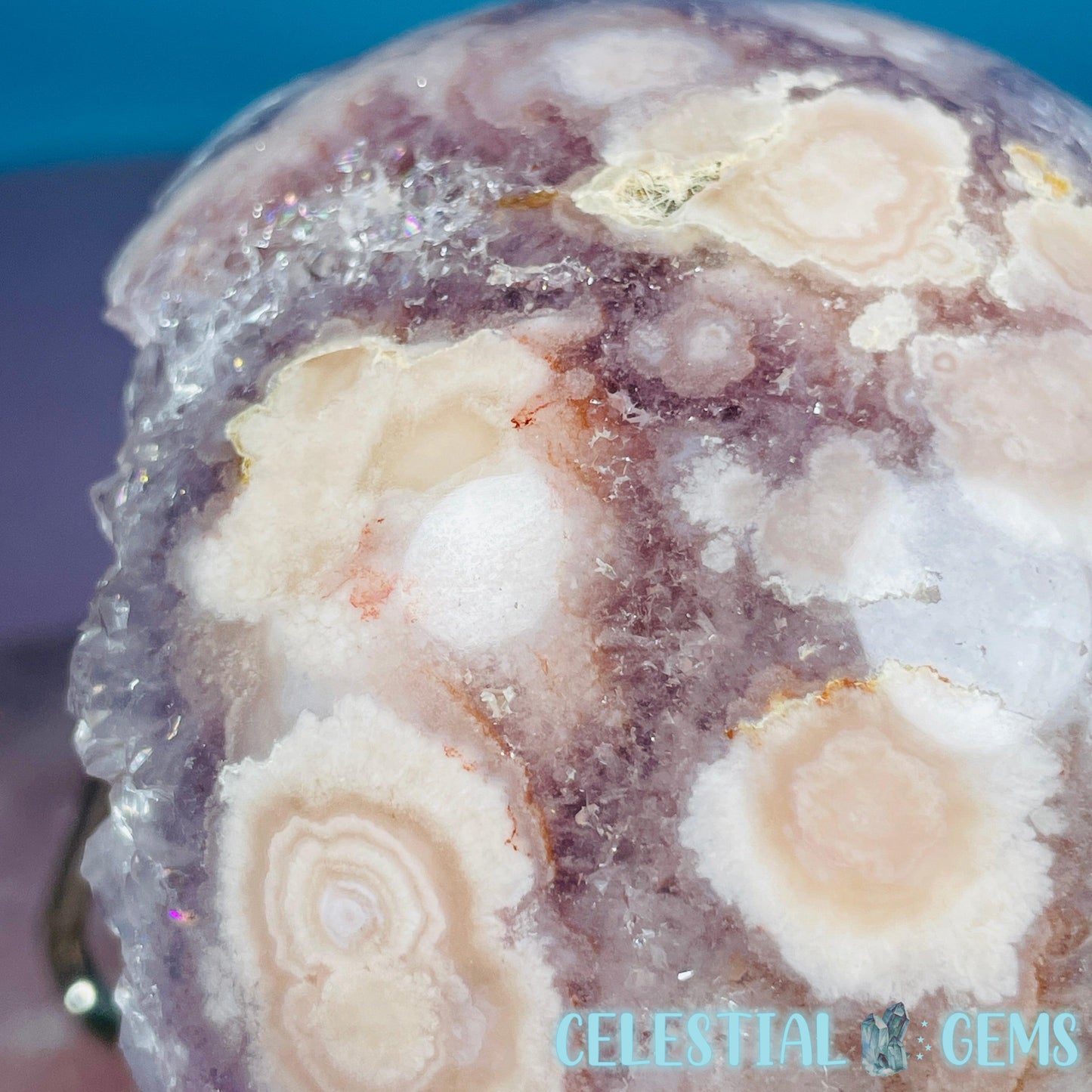 Amethyst + Pink Flower Agate Cluster Semi-Polished Sphere