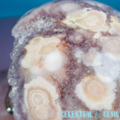 Amethyst + Pink Flower Agate Cluster Semi-Polished Sphere