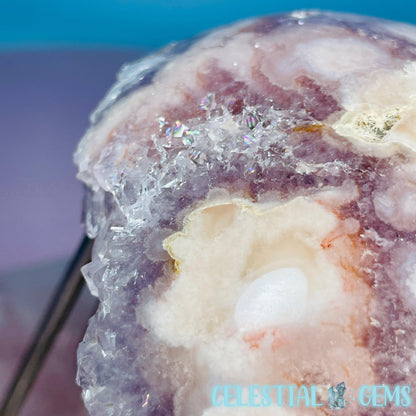 Amethyst + Pink Flower Agate Cluster Semi-Polished Sphere