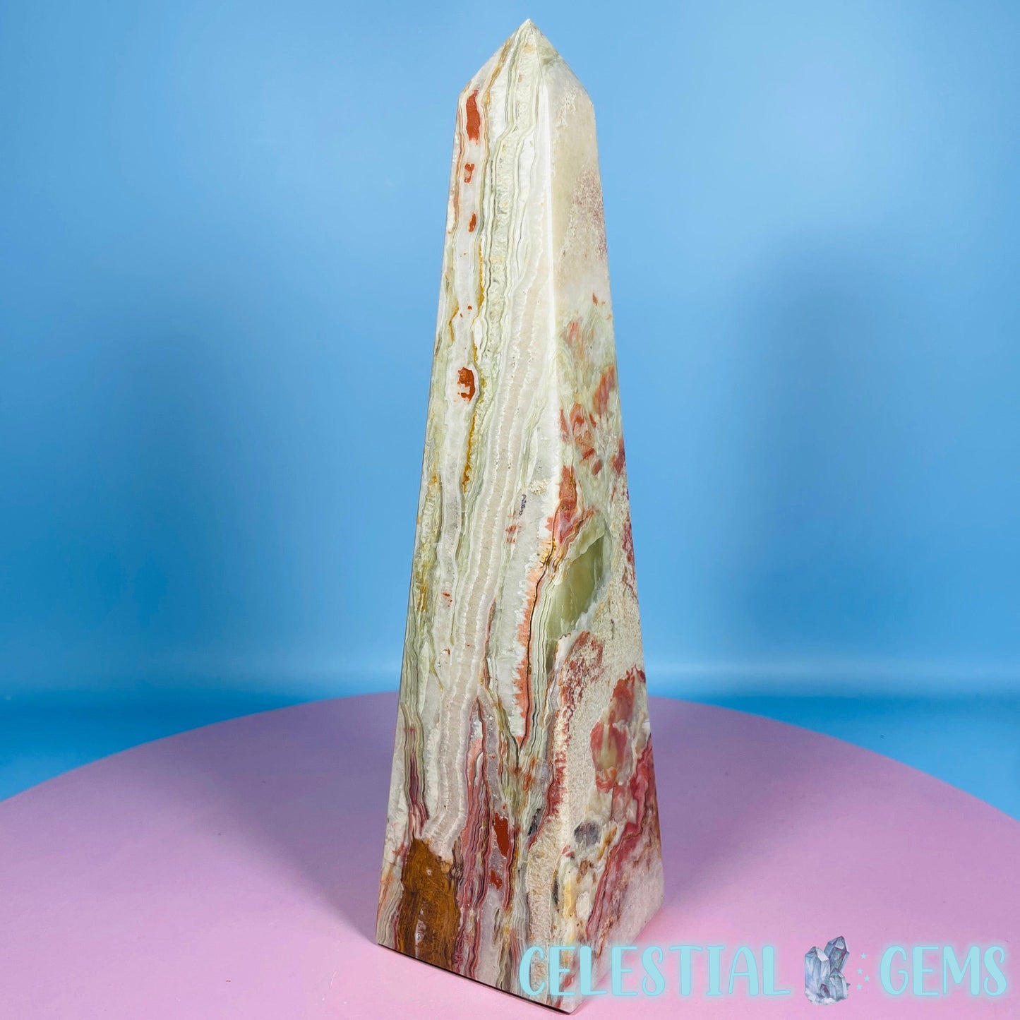 Banded Onyx Calcite Obelisk Tower - Large