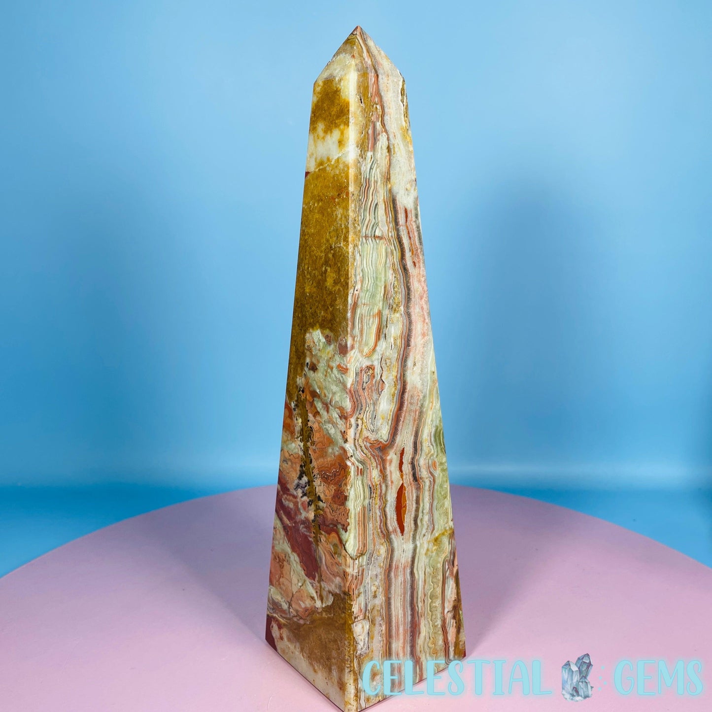 Banded Onyx Calcite Obelisk Tower - Large