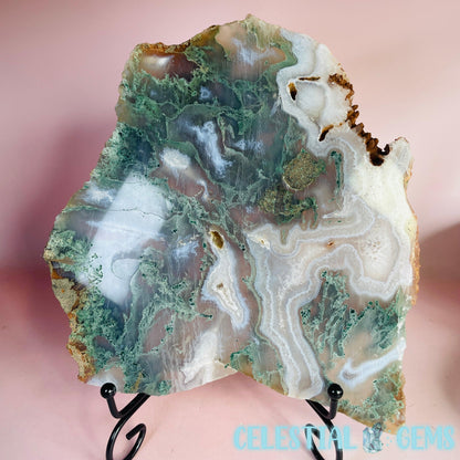 Moss Agate Large Slab with Stand G