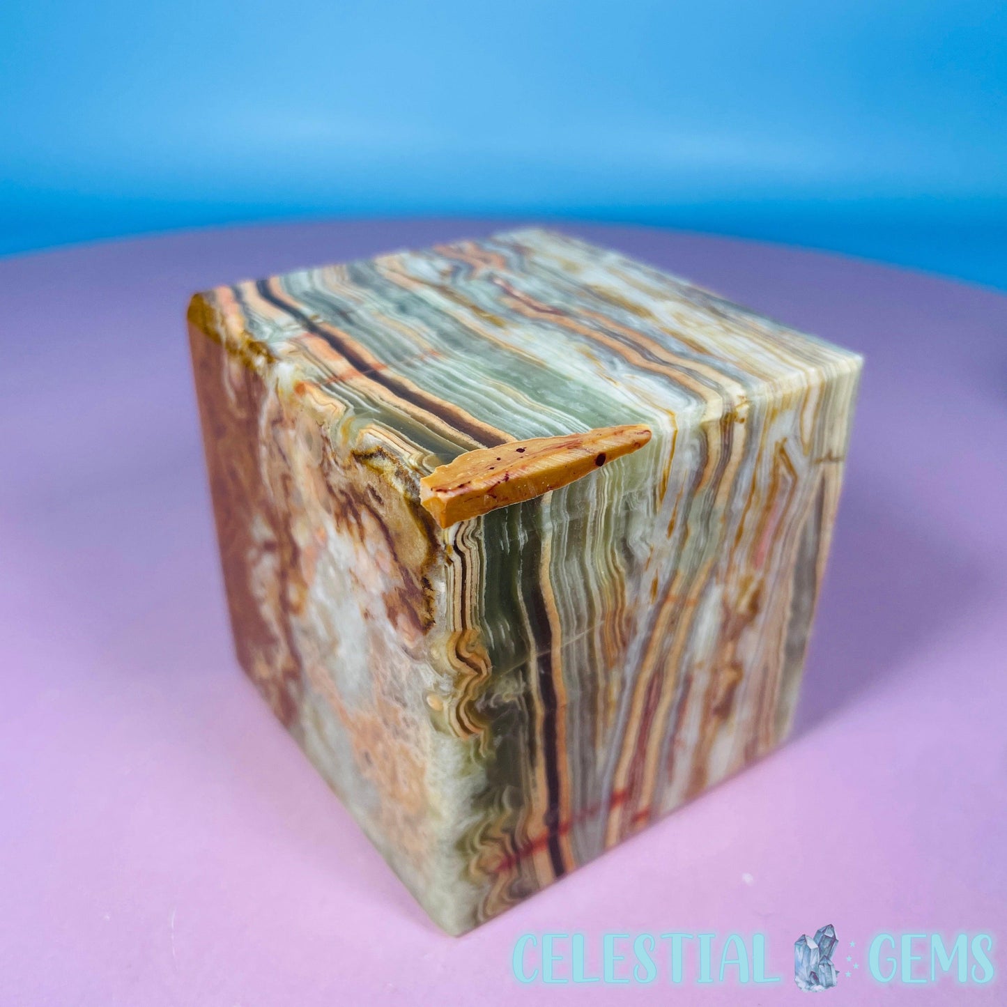 Banded Onyx Calcite Cube Carving - Medium