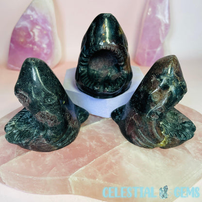 Garnet + Astrophyllite Shark Head Medium Carving