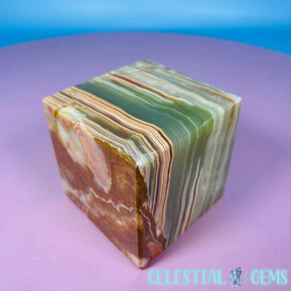 Banded Onyx Calcite Cube Carving - Medium