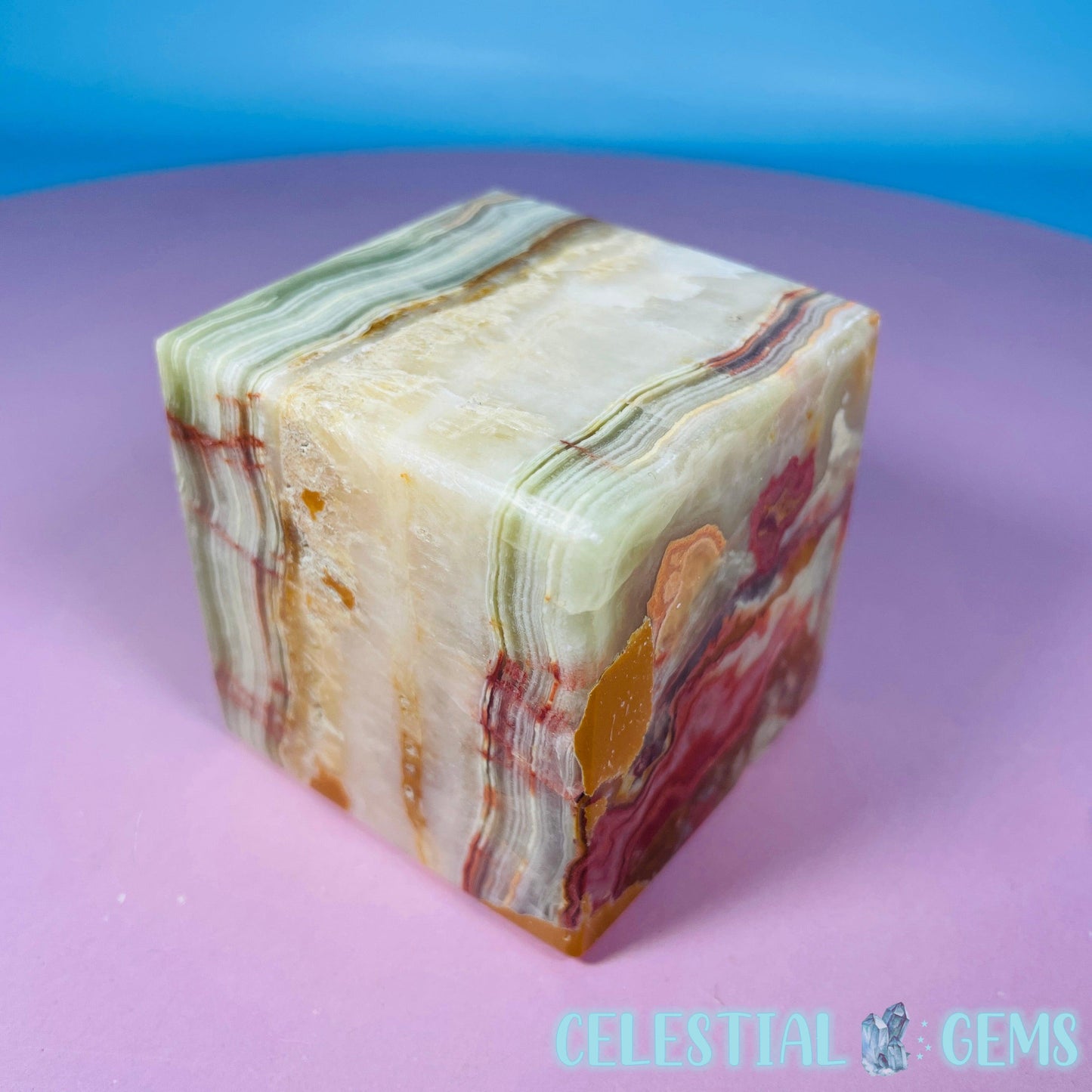 Banded Onyx Calcite Cube Carving - Medium