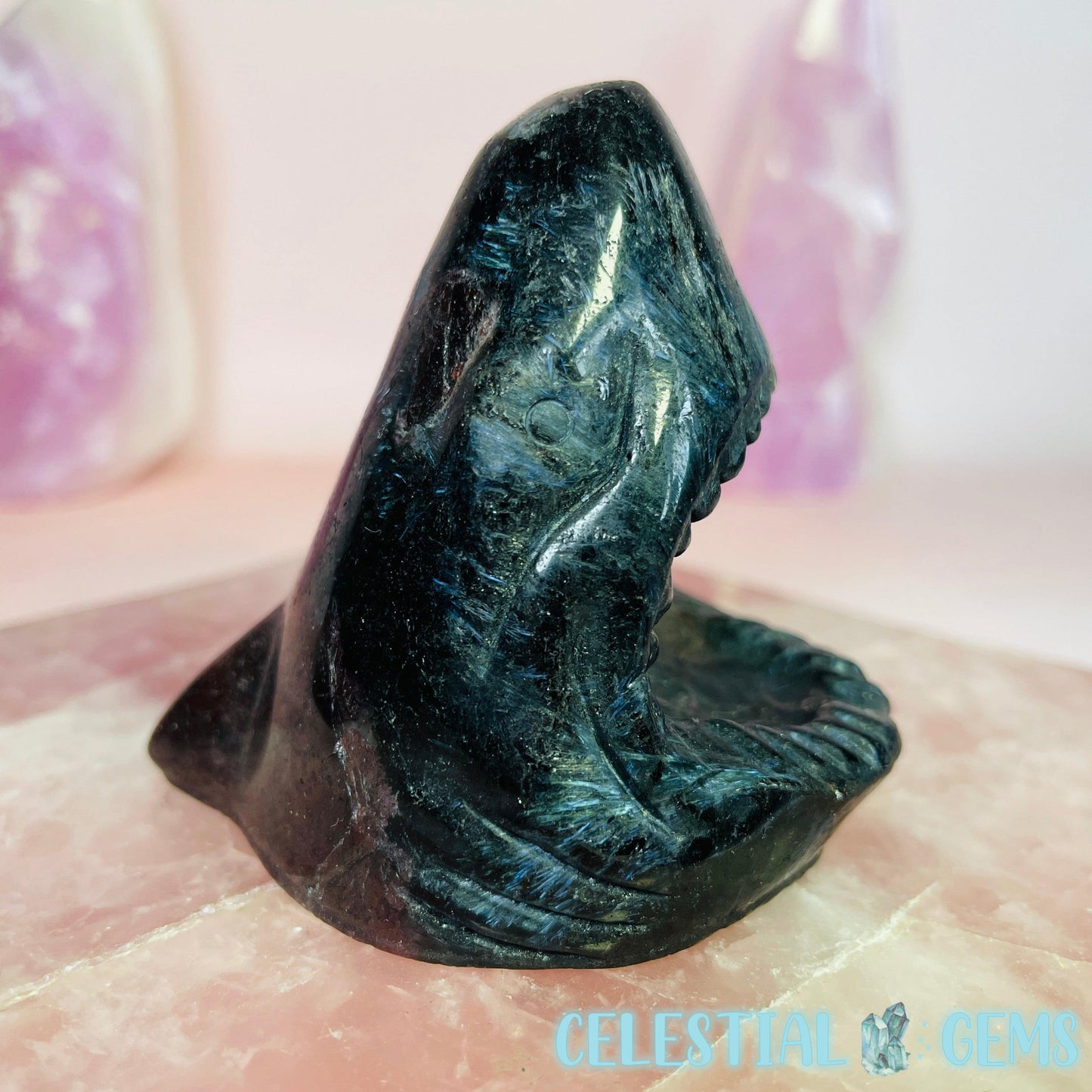 Garnet + Astrophyllite Shark Head Medium Carving