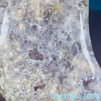 Amethyst + Pink Flower Agate Crescent Moon Medium Carving