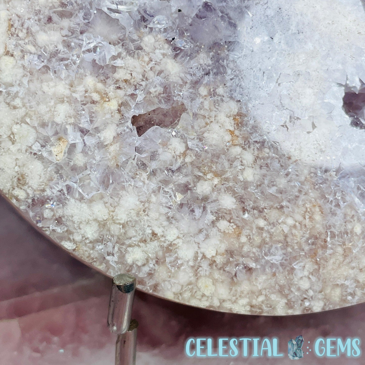 Amethyst + Pink Flower Agate Crescent Moon Medium Carving