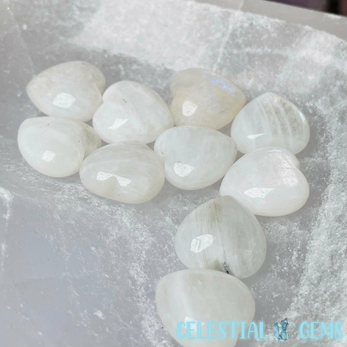 White Moonstone Heart Tiny Carving