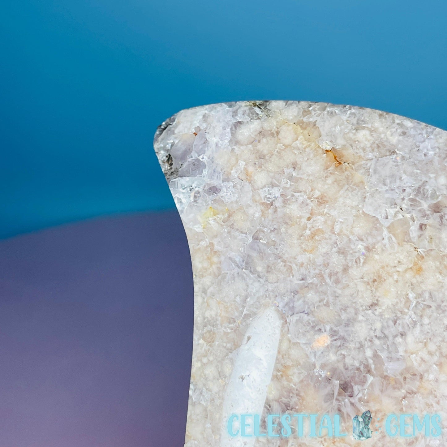 Amethyst + Pink Flower Agate Crescent Moon Medium Carving