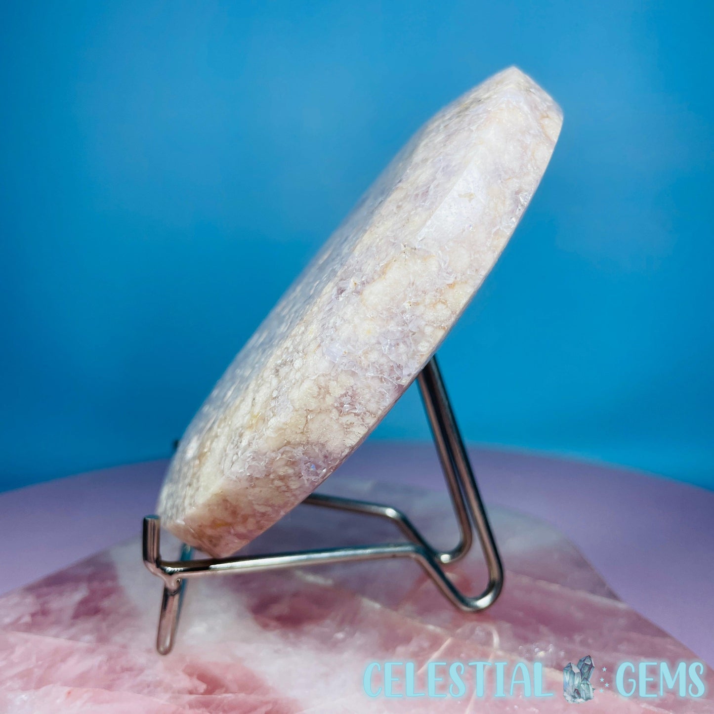 Amethyst + Pink Flower Agate Crescent Moon Medium Carving