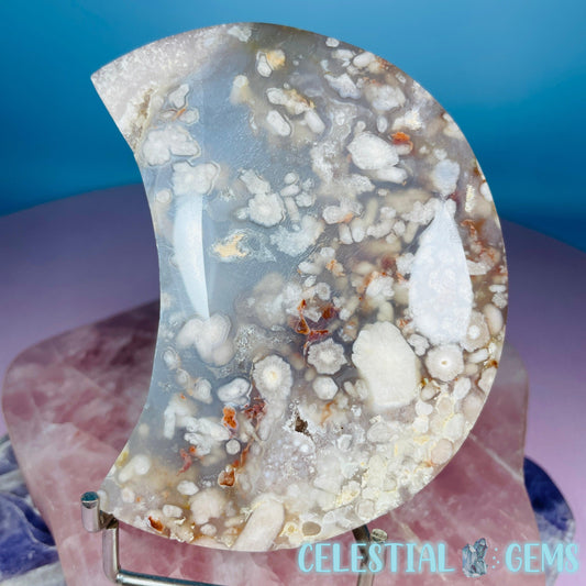 Flower Agate Crescent Moon Medium Carving