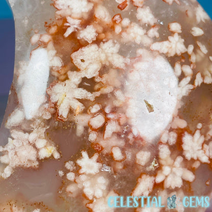 Flower Agate + Quartz Crescent Moon Medium Carving