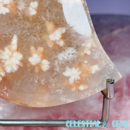 Flower Agate + Quartz Crescent Moon Medium Carving