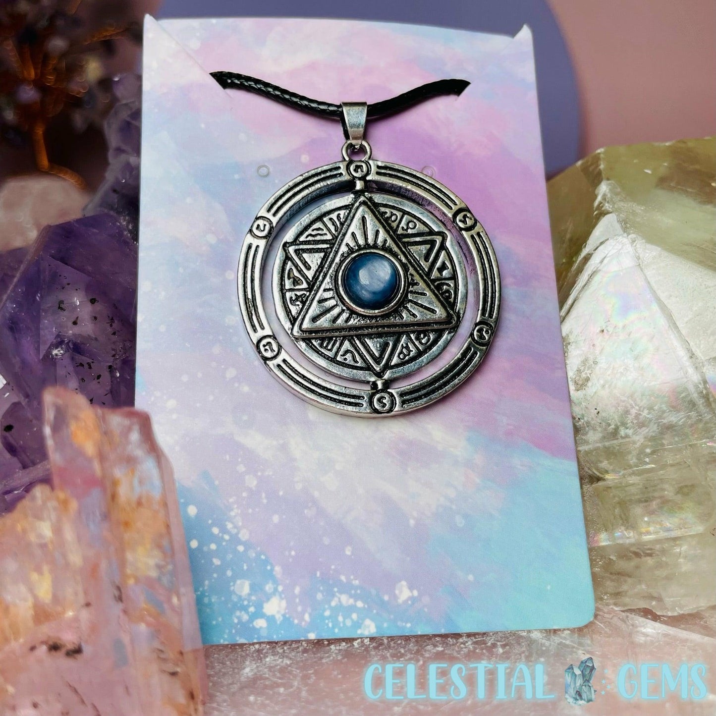 Blue Kyanite Star Circle Spinning Necklace