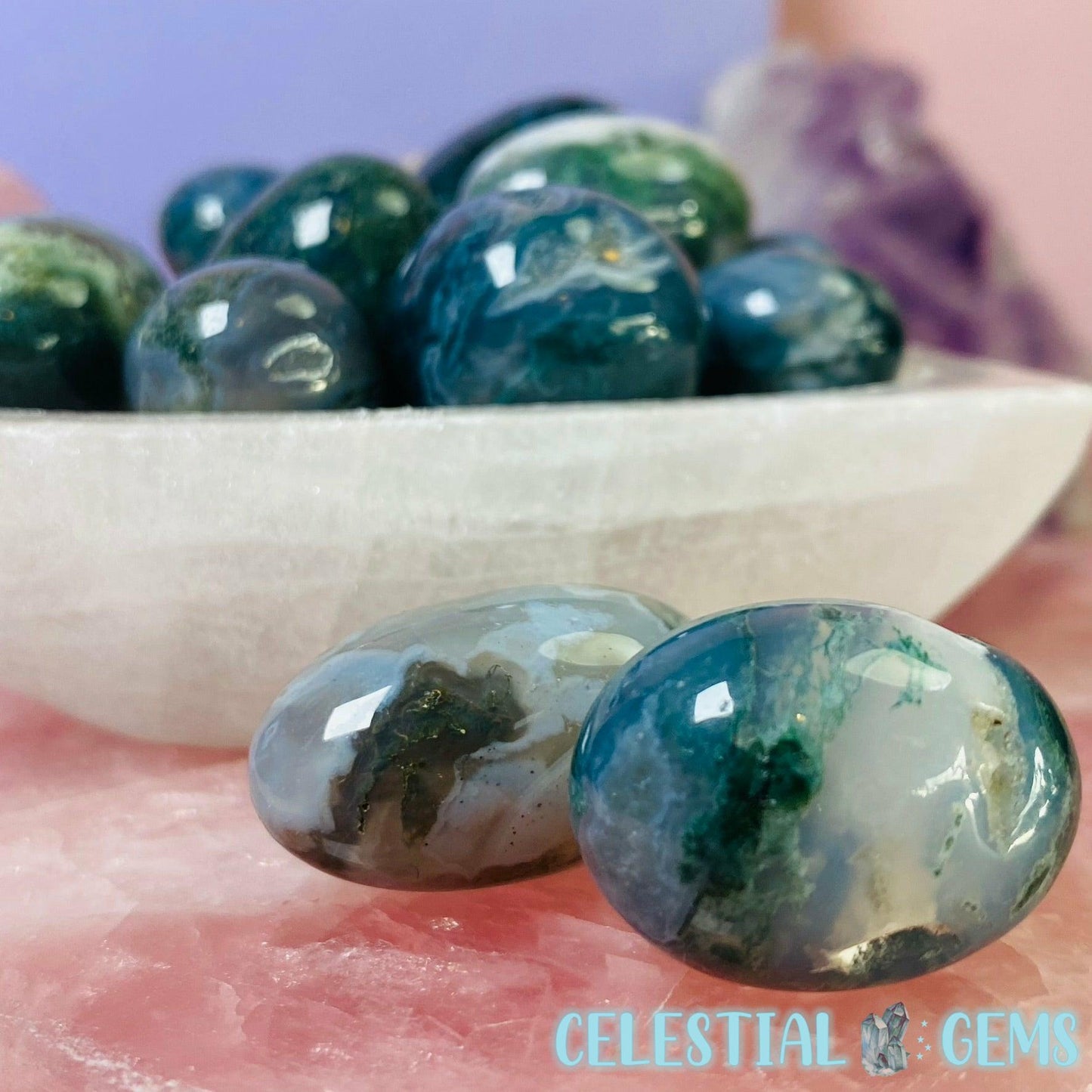 High Quality Moss Agate Tumble