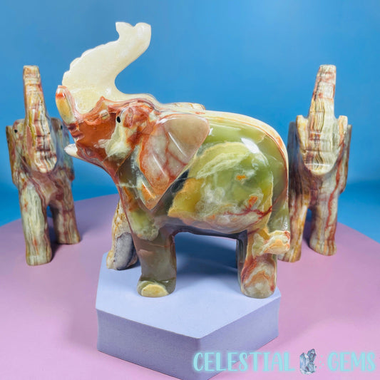 Banded Onyx Calcite Elephant Carving - Medium