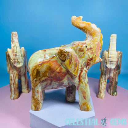 Banded Onyx Calcite Elephant Carving - Medium