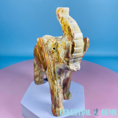 Banded Onyx Calcite Elephant Carving - Medium