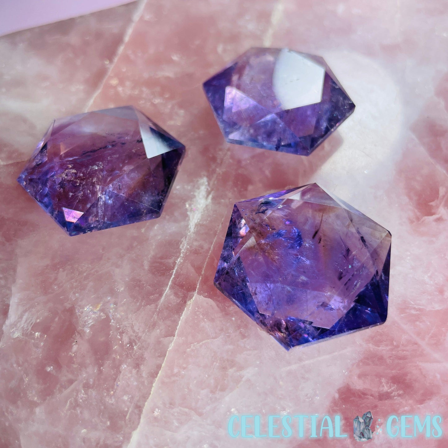 High Grade Amethyst Hexagram Pocket Stone Carving