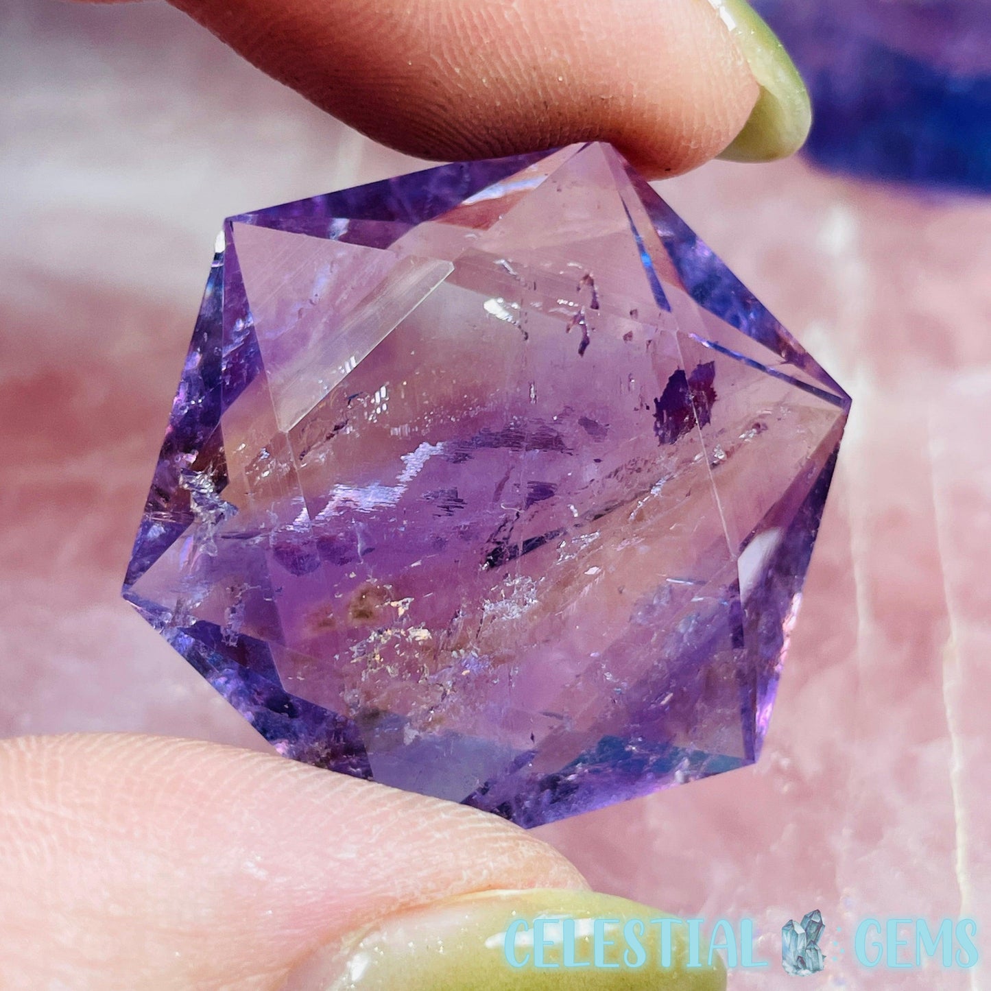 High Grade Amethyst Hexagram Pocket Stone Carving