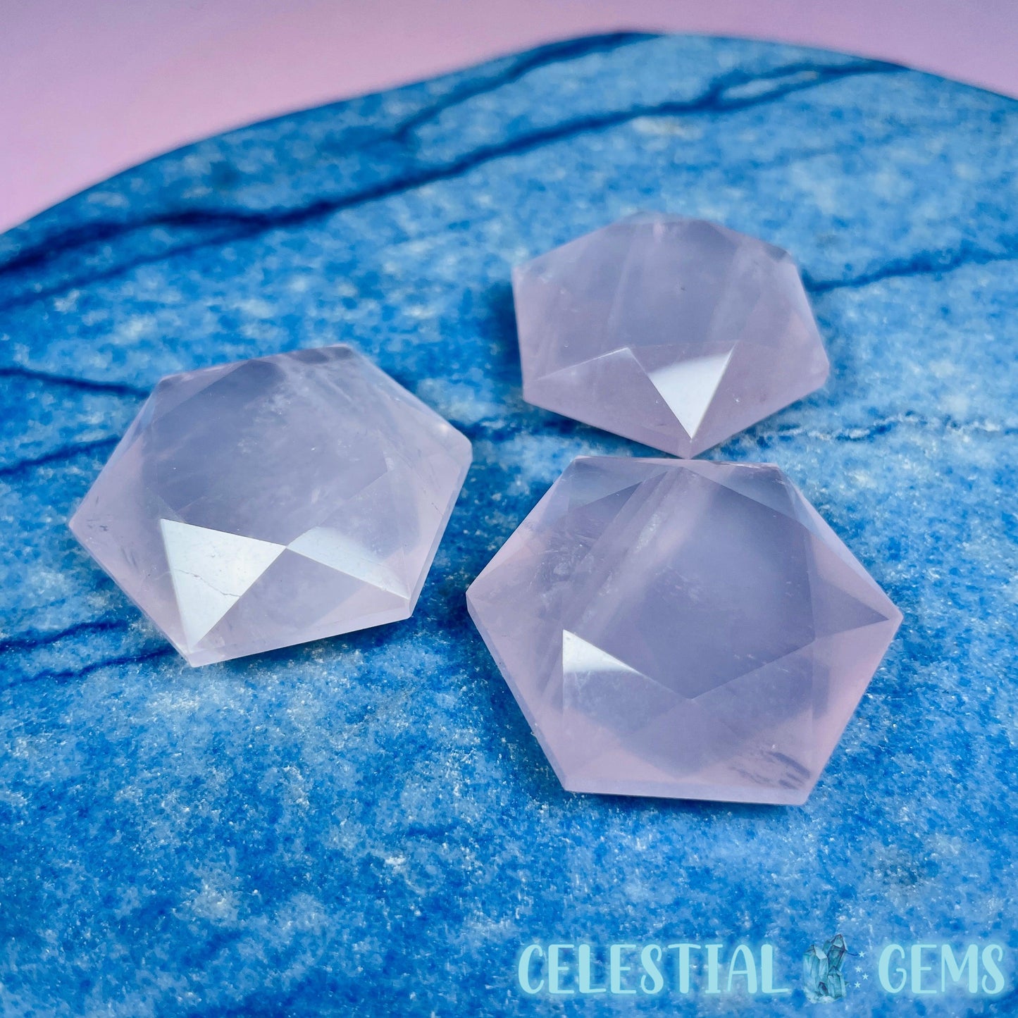 High Grade Rose Quartz Hexagram Pocket Stone Carving