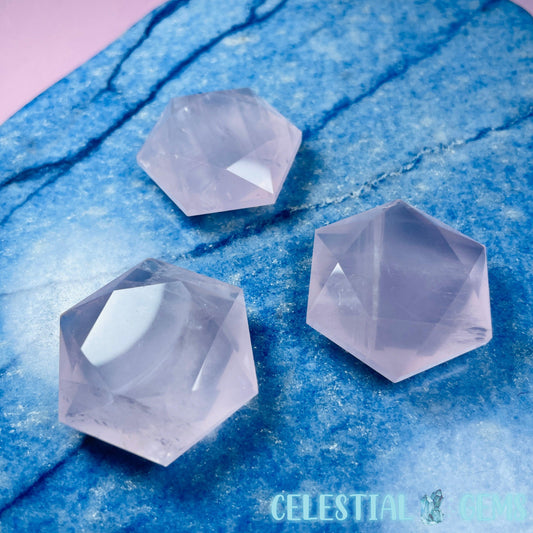 High Grade Rose Quartz Hexagram Pocket Stone Carving