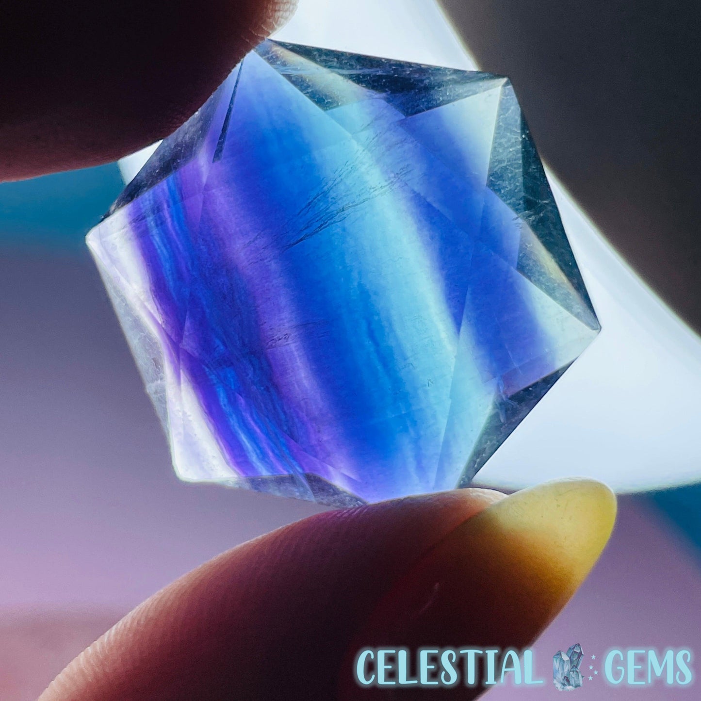 High Grade Fluorite Hexagram Pocket Stone Carving