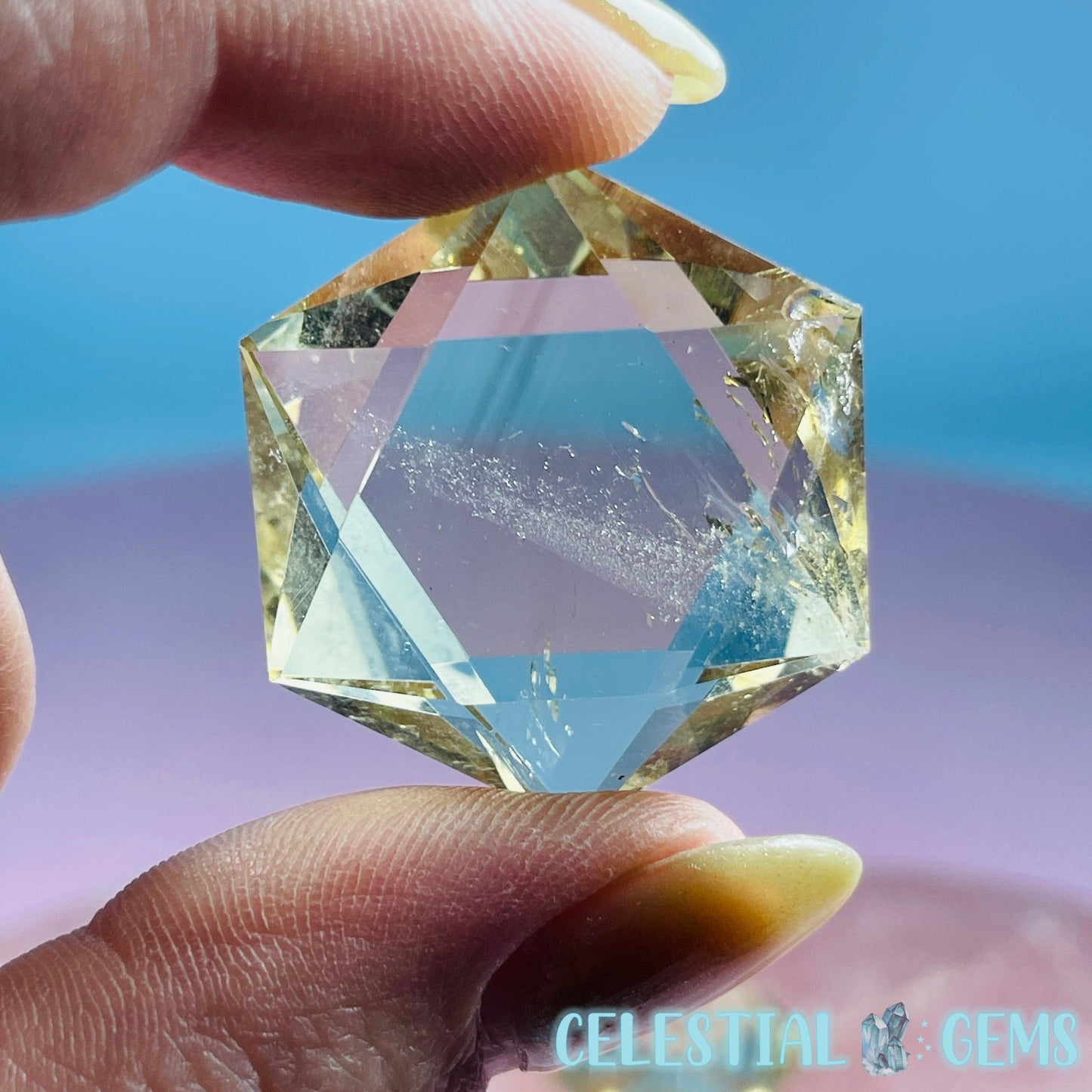 High Grade Citrine Hexagram Pocket Stone Carving