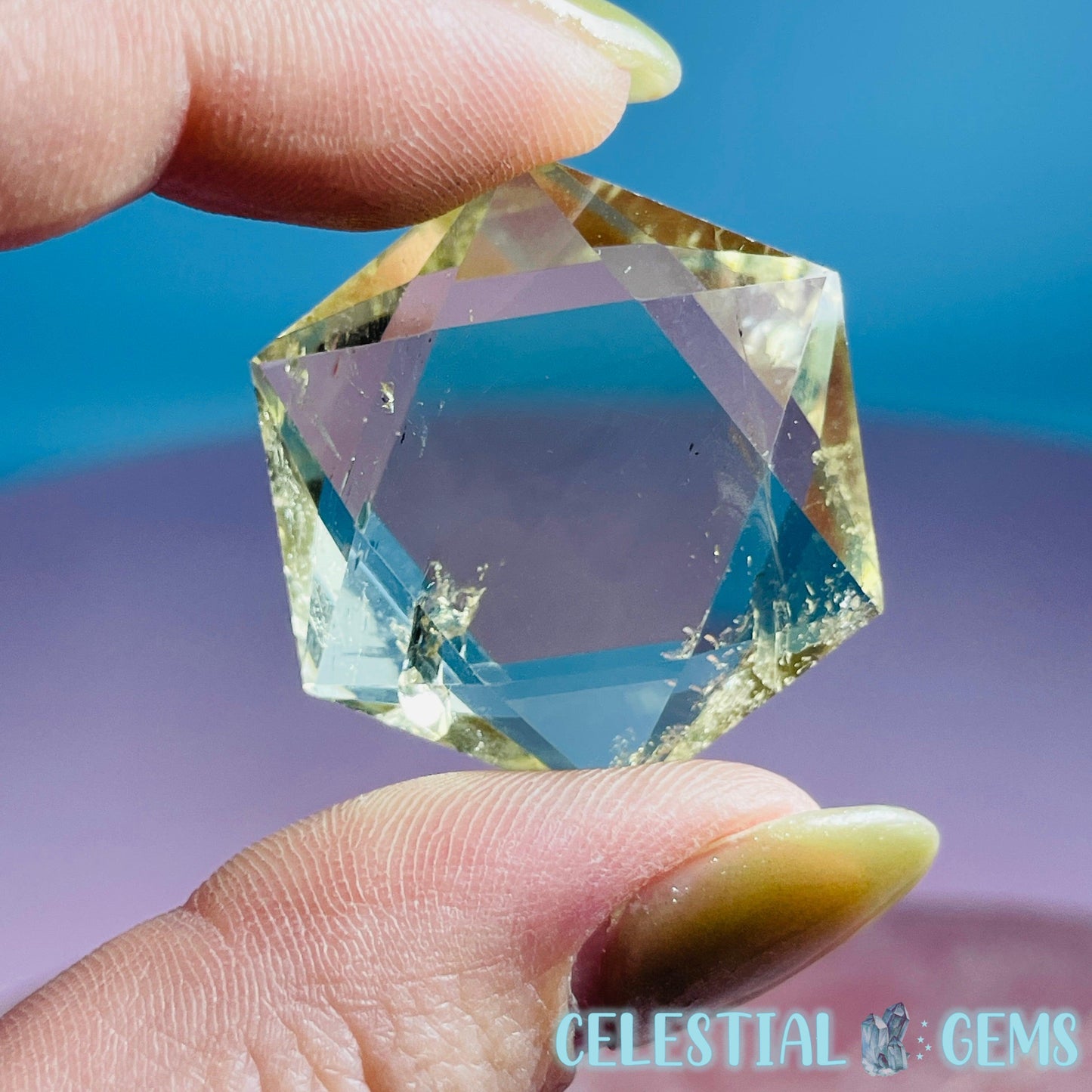 High Grade Citrine Hexagram Pocket Stone Carving