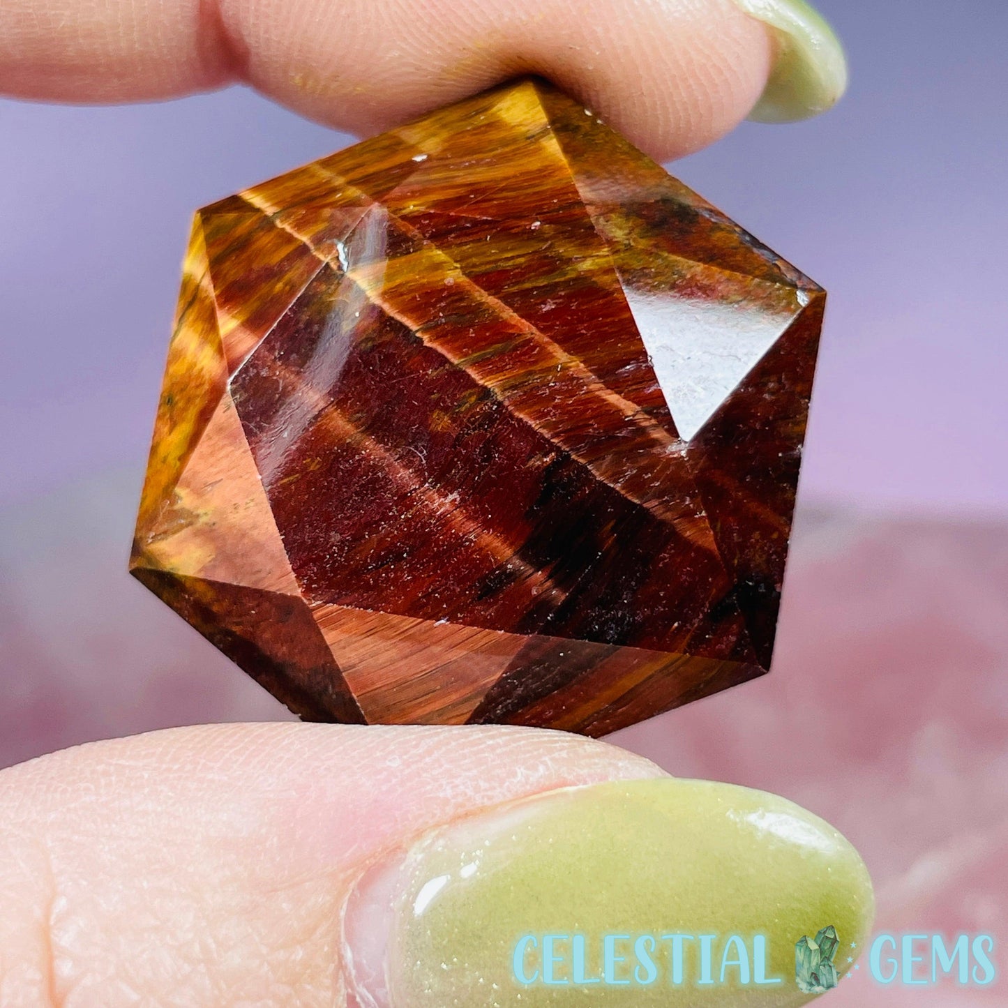 High Grade Red Tigers Eye Hexagram Pocket Stone Carving