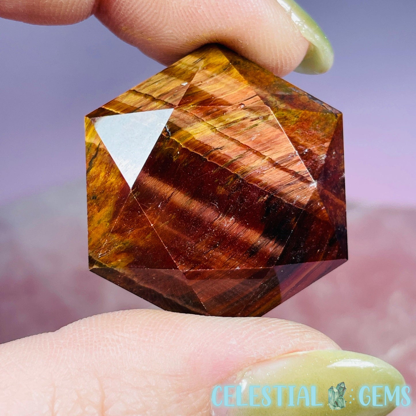 High Grade Red Tigers Eye Hexagram Pocket Stone Carving