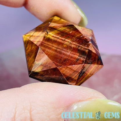 High Grade Red Tigers Eye Hexagram Pocket Stone Carving
