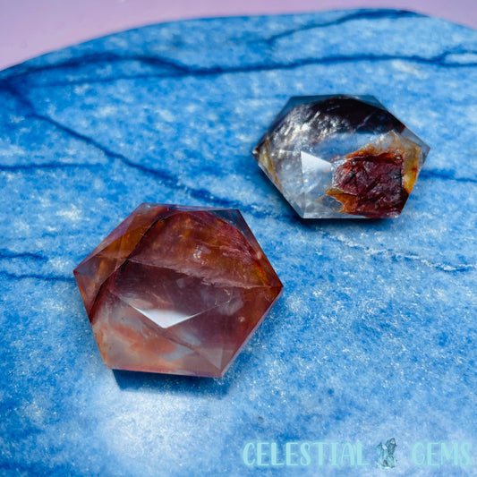 High Grade Fire Quartz Hexagram Pocket Stone Carving