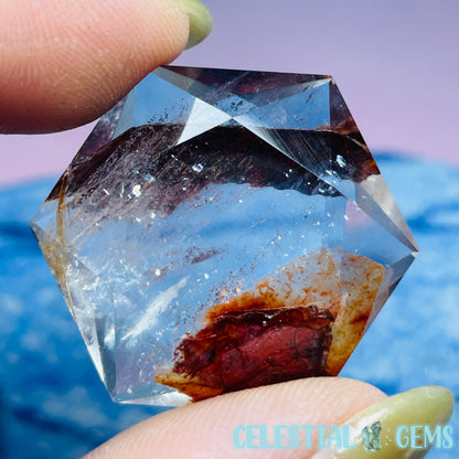 High Grade Fire Quartz Hexagram Pocket Stone Carving